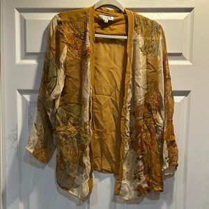Citron Santa Monica 100% Silk Art Deco Lady Print Open Cardigan M Kimono Jacket